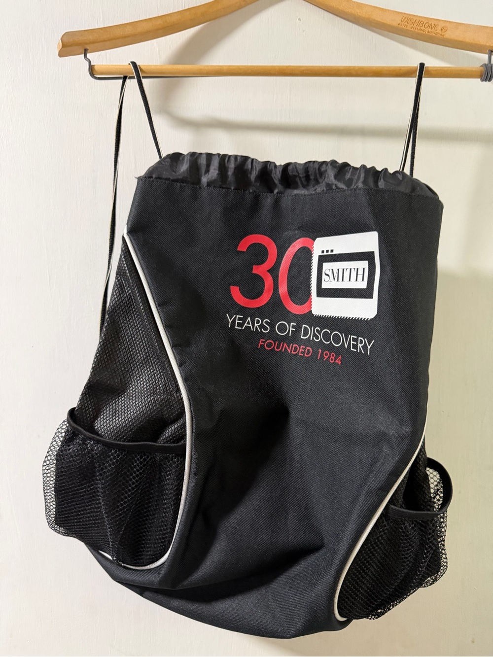SMITH Black Drawstring Backpack with Red Accents